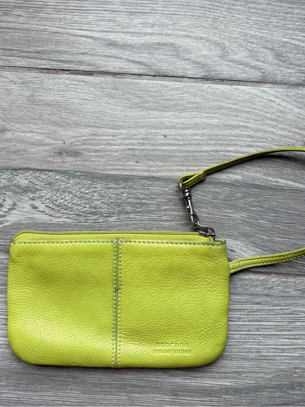 Soprano Bright Lime Green Leather Wristlet